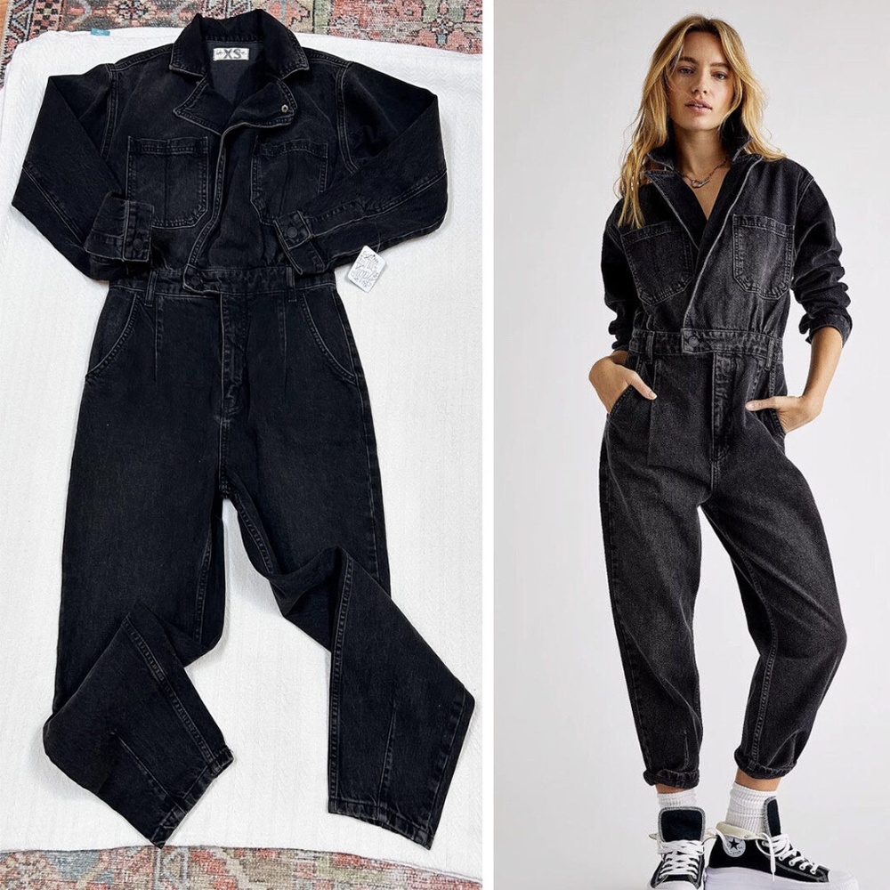 NWT WE THE FREE Free People Black Denim Maris Coverall - sz XS